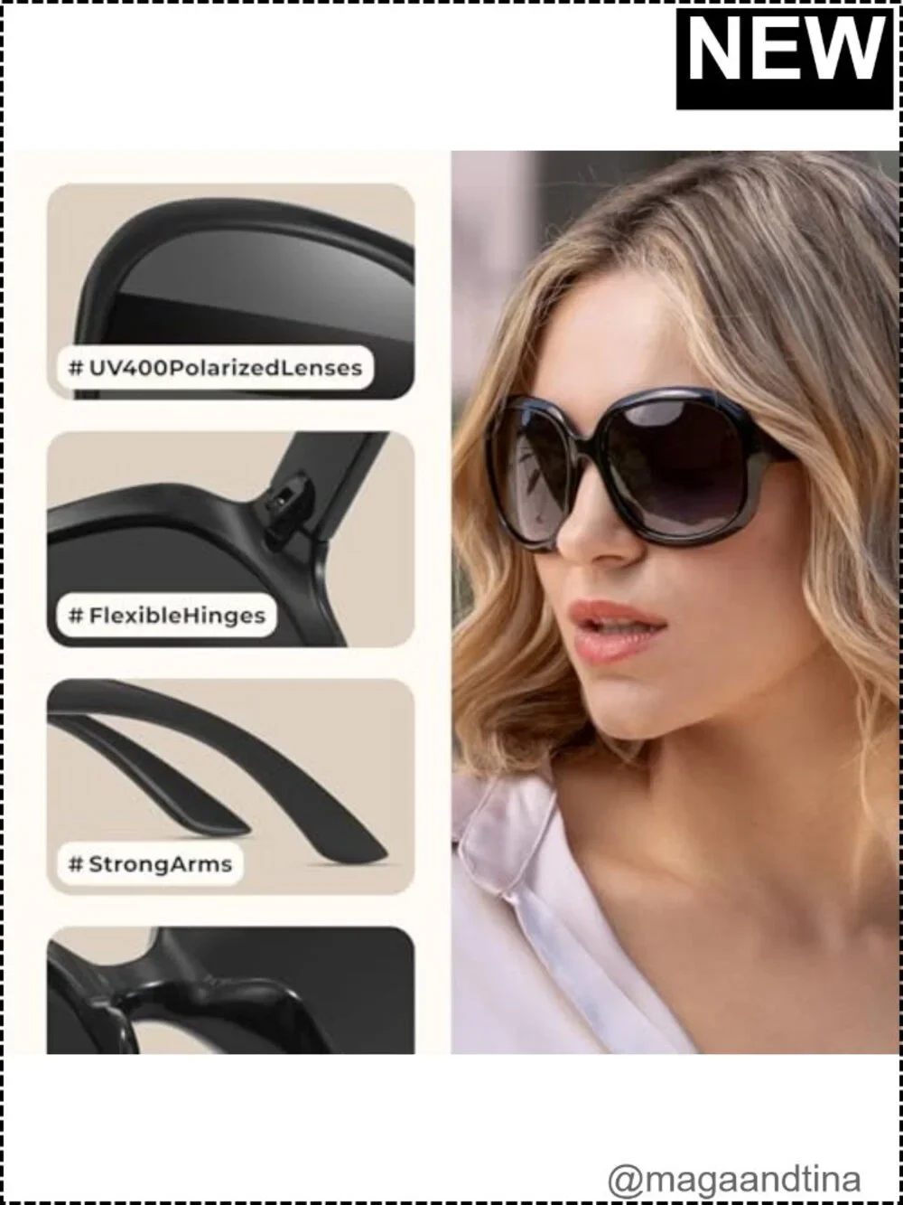 Oversized Polarized Sunglasses Women Retro Bug Eye UV400 Protection